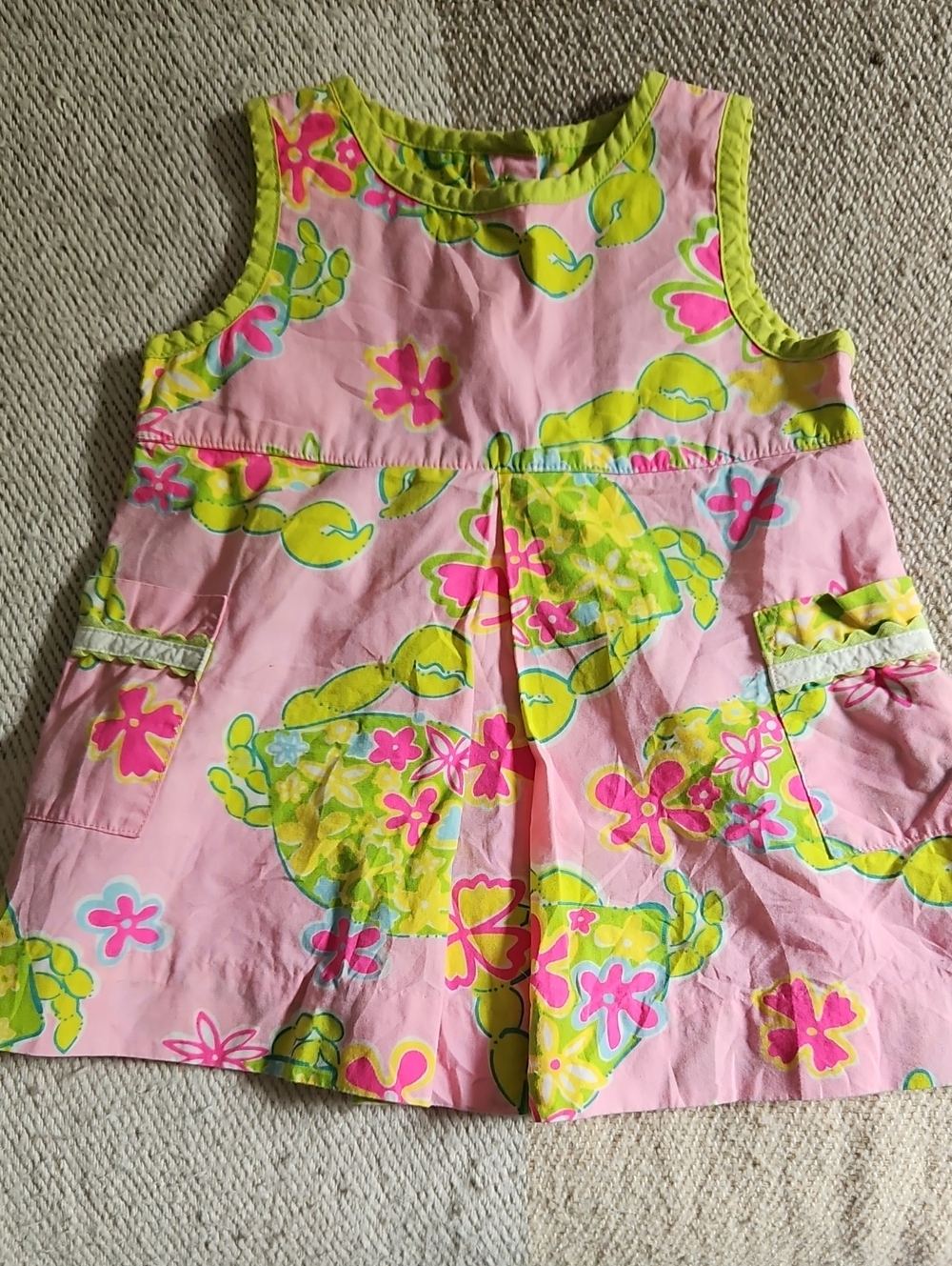 Baby Girls Pink Sleevless Turtle Print Dress Summer